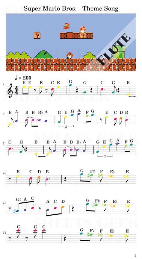 Super Mario Bros. - Theme Song Flute Piano Sheet Music