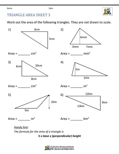 Area Triangle Worksheets