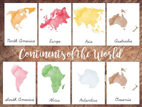 ENGLISH Continents of the World 3-part Card Set Montessori - Etsy