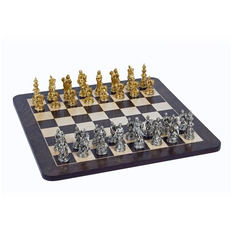 Medieval Chess Set – Pewter Pieces & Walnut Root Board 16 in. – Wood ...