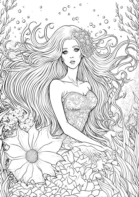 Ultra-realistic siren - Mermaid Coloring Pages for adults