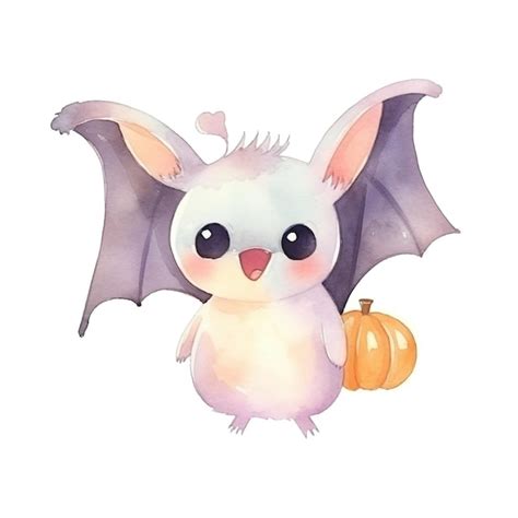 Premium Photo | A watercolor painting of a bat with a pumpkin on it.