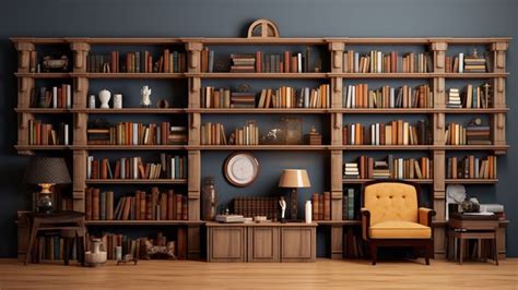 a room filled with lots of bookshelves next to a desk and chair in ...