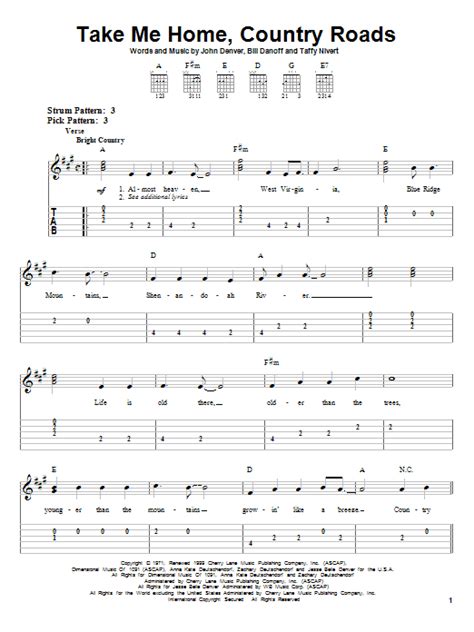 John Denver 'Take Me Home, Country Roads' Sheet Music and Printable PDF ...