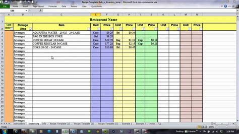 Food Cost Spreadsheet Template Free