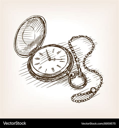 Old pocket clock hand drawn sketch Royalty Free Vector Image