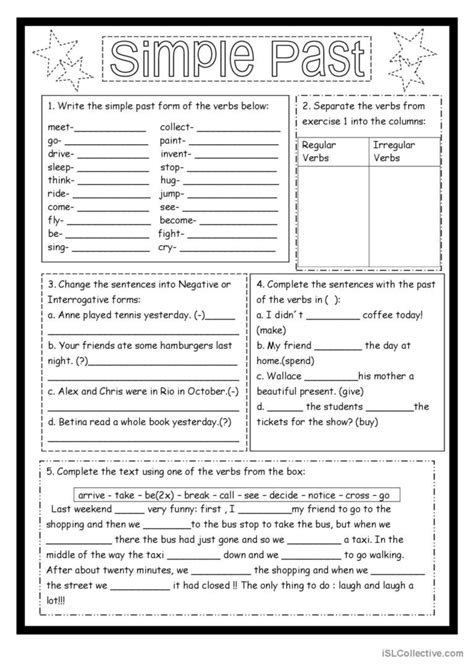 Simple Past- exercises for revision: English ESL worksheets pdf & doc