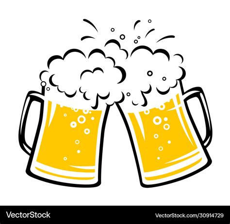 Two hand drawn clinking beer mugs with foam Vector Image