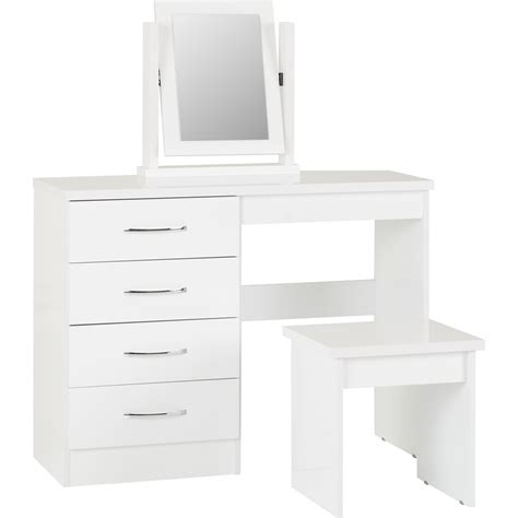 Seconique Nevada White Gloss Dressing Table Set | Wilko