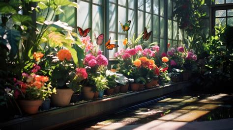 Premium AI Image | A butterfly conservatory with a variety of flowering ...