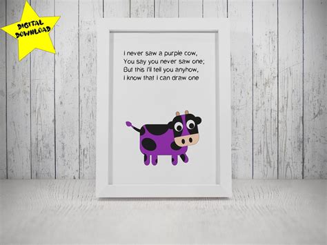 Purple Cow Poem Printable Wall Art Poetry Print - Etsy