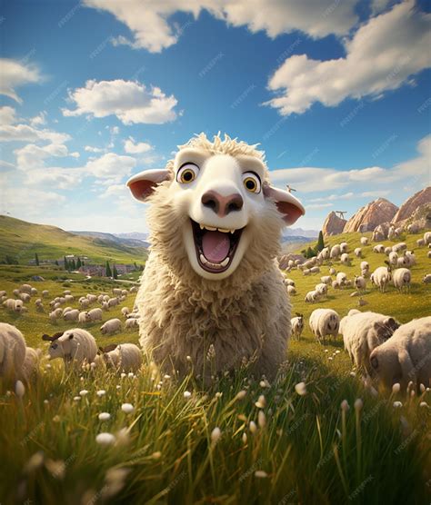 Premium AI Image | A sheep with a funny face is standing in a field of ...