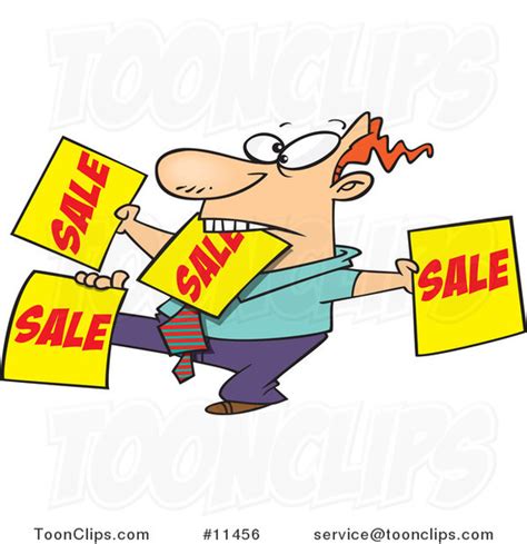 Cartoon Salesman Holding up Many Signs #11456 by Ron Leishman