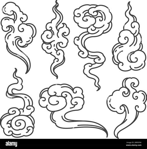 Oriental cloud art line vector icons. Japanese, Chinese, Thai. For ...