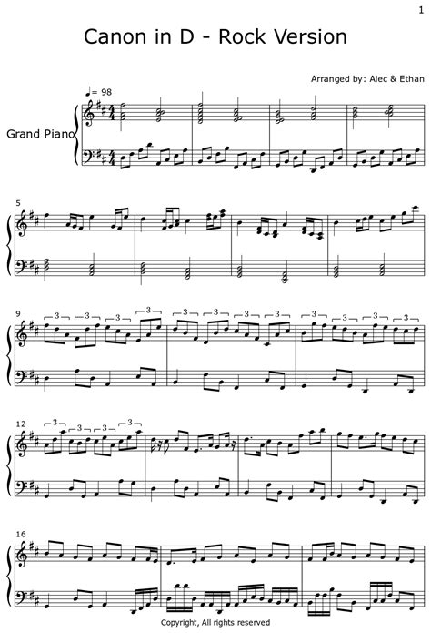 Canon in D - Rock Version - Sheet music for Piano