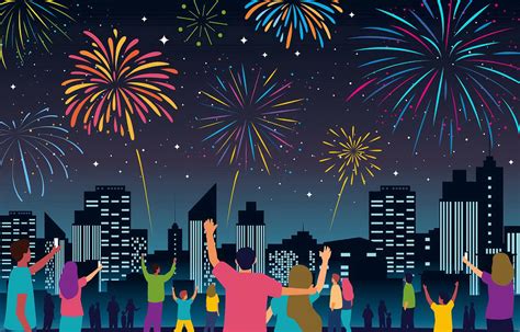 People Celebrating New Year with Fireworks 1437077 Vector Art at Vecteezy