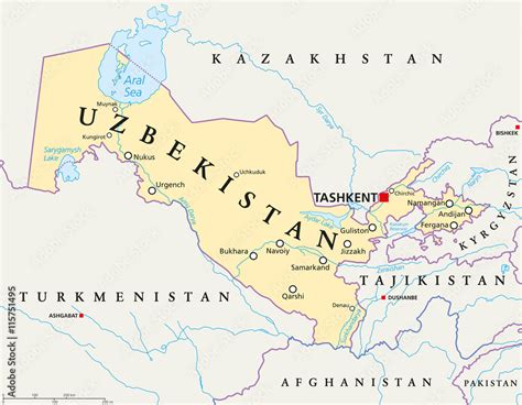 Fototapeta Uzbekistan Political Map With Capital Tashkent And | Images ...