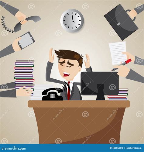 Cartoon Businessman Busy On Working Time Stock Vector - Illustration ...