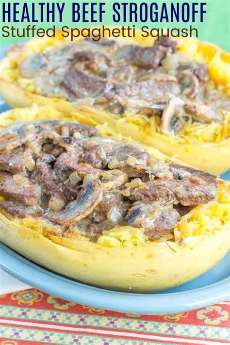 Healthy Beef Stroganboff Stuffed Spaghetti Squash - gluten free!