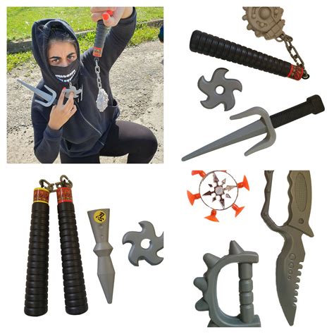 2x Sets of Boys Kids Plastic Ninja weapons toys shuriken, nunchucks ...