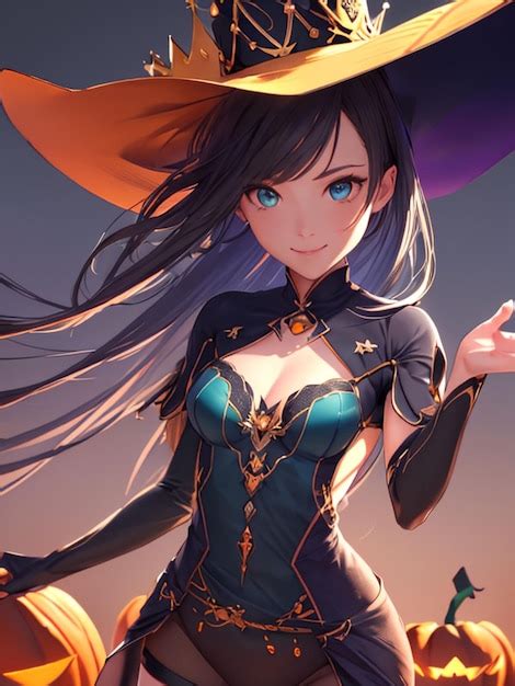 Premium AI Image | Cute witch girl on halloween night anime art for ...