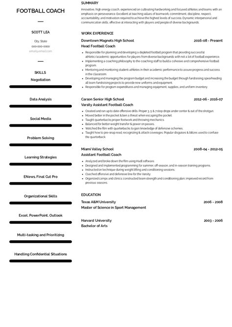 Head Coach Resume Samples and Templates | VisualCV