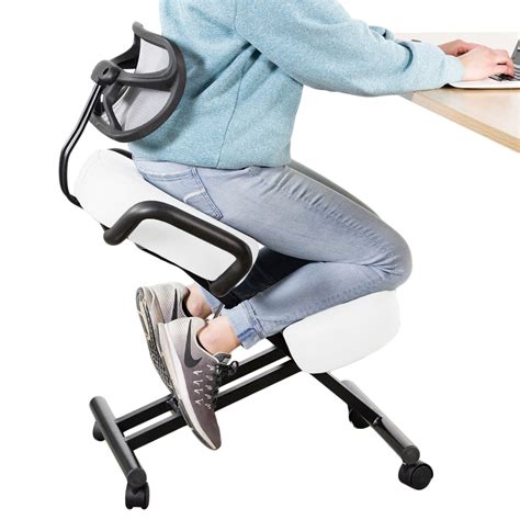 White Adjustable Ergonomic Kneeling Chair with Back Support – Dragonn