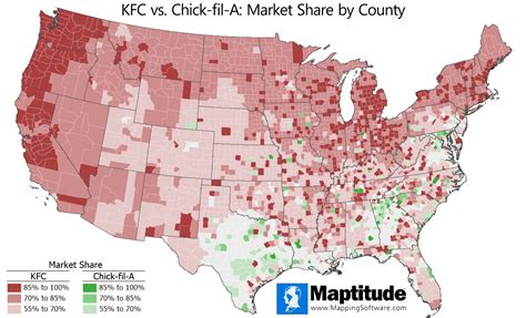 Maptitude Map: Brand Market Share: KFC vs Chick-fil-A