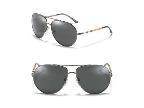 Burberry Mens Aviator Wrap Check Temple Sunglasses in Dark Silver ...