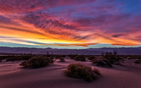 Landscape, Nature, Desert, Sunset, Death Valley, Sand, Mountain, Shrubs ...