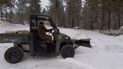 Polaris Ranger plowing snow part 1 - YouTube