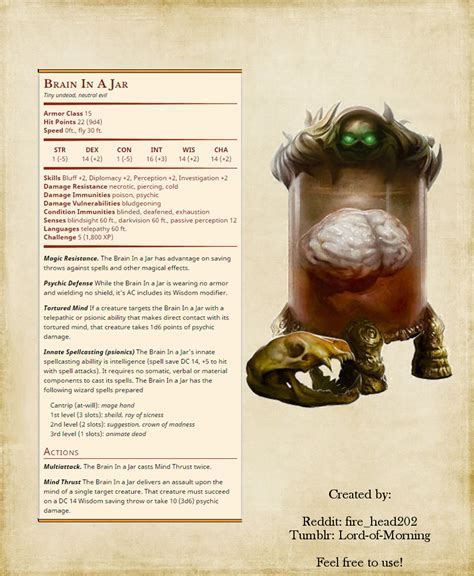 DnD 5e Homebrew — Brain in a Jar by firehead_202