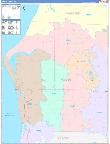 Mason County, MI Wall Map Color Cast Style by MarketMAPS - MapSales