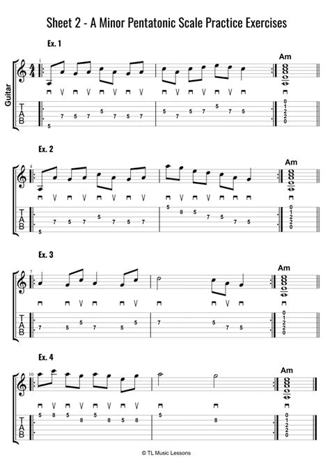 Sheet 2 – A Minor Pentatonic Scale Practice Exercises Grade 1-2 | Learn ...