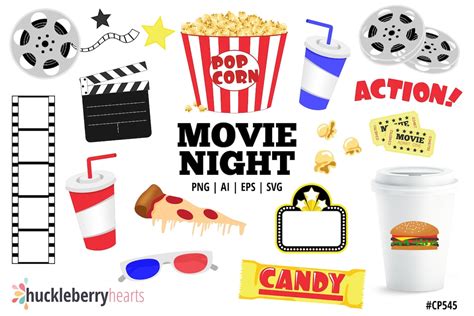 Movie Clipart, Movie Night Clip Art, Popcorn Clipart, Movie Theatre ...