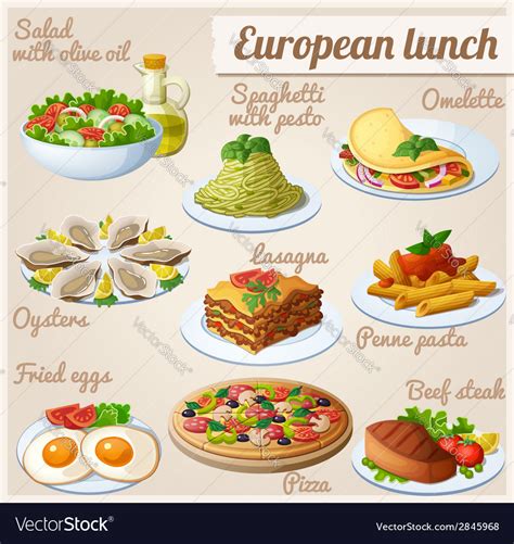 Set of food icons european lunch Royalty Free Vector Image