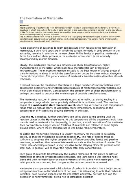 The Formation of Martensite - The Formation of Martensite Abstract ...