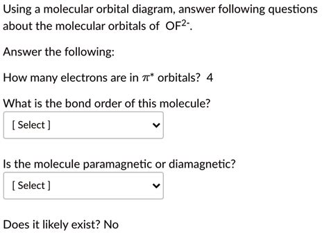 Using a molecular orbital diagram; answer following questions about the ...