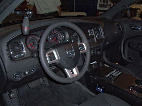 Interior view of Dodge Charger Pursuit police sedan. Console mount and ...