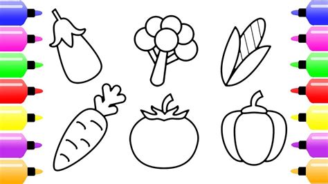 Easy Vegetables Drawing With Name - Learning Color Guru: Vegetables ...