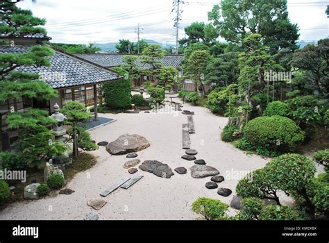 Top down view of traditional Japanese garden layout in Japan Stock ...