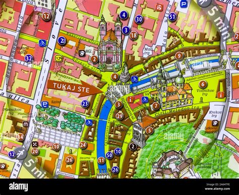 Touristic map of the city center, Ljubljana, Slovenia Stock Photo - Alamy