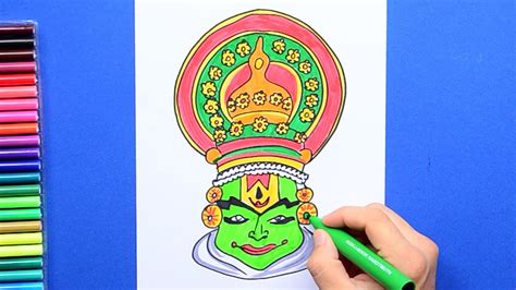 Onam Festival Drawing How To Draw Kathakali Face Mask Step By Step ...