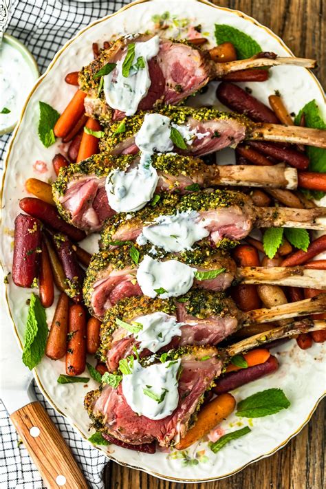 rack of lamb topped with mint yogurt sauce | Lamb dinner, Lamb roast ...