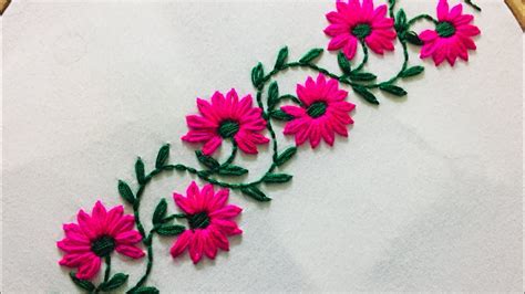 Hand Embroidery: borderline embroidery design with lazy daisy stitch.