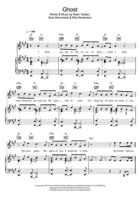 Ghost by Ella Henderson Sheet Music for Piano, Vocal & Guitar Chords at ...