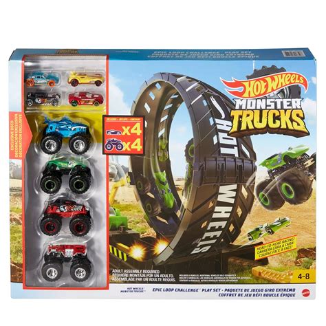 Hot Wheels Monster Trucks Epic Loop Challenge Set with 4 Cars & 4 ...