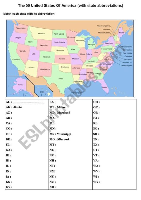 Printable List Of 50 States