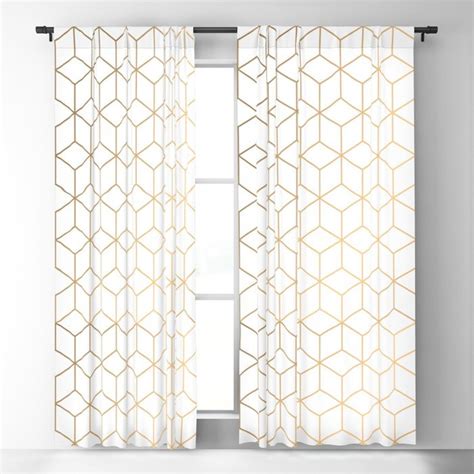 Gold Geometric Pattern on White Background Window Curtains, Bohemian ...