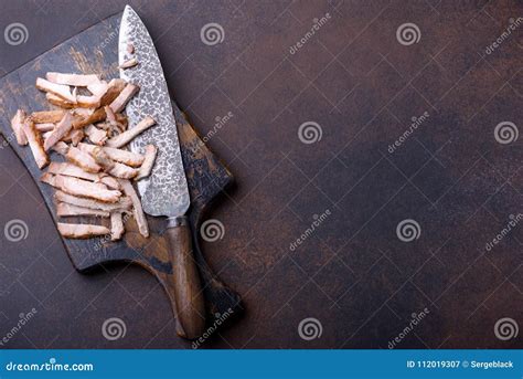 Pieces Meat on Cutting Board Stock Image - Image of background, knife ...